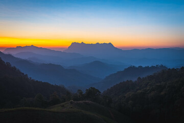 sunrise in Doi Chiang Dao mountain in northern of Thailand (Changmai province). Amazing Thailand nature Landscape. popular tourist attraction. Best famouse travel locations.