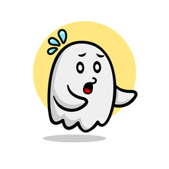 Obraz premium scared cute ghost mascot character illustration. halloween vector illustration.