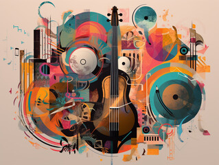 Abstract Digital Art Collage of Musical Instruments | Generative AI