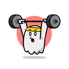Fototapeta na wymiar cute ghost mascot illustration doing weightlifting. illustration of a ghost doing sports.