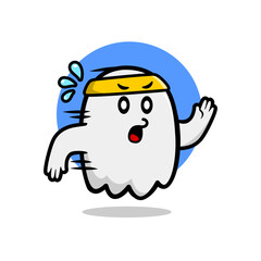 cute ghost mascot illustration doing running sport.
