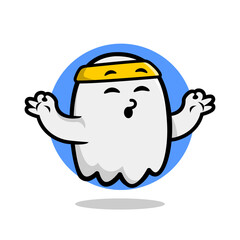 cute ghost mascot illustration doing yoga. illustration of a ghost doing sports.