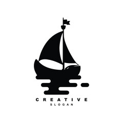 Vintage sailing ship wave logo design vector