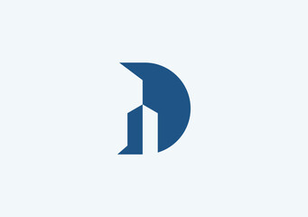 monogram blue letter D with an realestate symbol neatly packed in negative space area