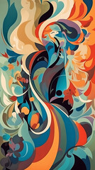 An abstract poster inspiration of colorful costumes, arabesque, scroll, bold shadows, smokey background, gesture, multilayered realism, mid - century illustration, generative ai