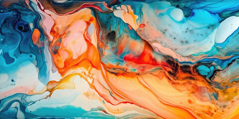 Fototapeta premium Vibrant Marble chemical Aerial landscape vibrant Resin Dutch Pouring Acrylic texture. Generative AI. Bright colours, overlap, riverbed or planet landscape, metallic paint — High Res