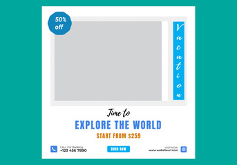 Fototapeta premium Explore the world promo travel social media post design 