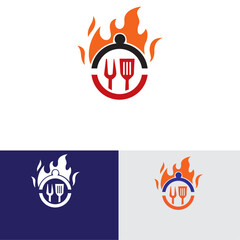 Steakhouse retro logo steak with fire flame barbecue restaurant logo 
