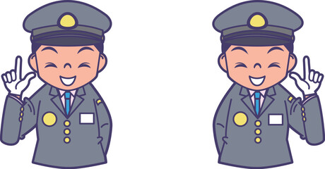 笑顔で指を指す駅員_上半身