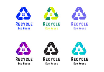 Green eco house with recycling symbol logo template
