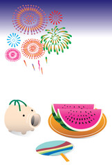 花火と夏の風物詩のポストカード
