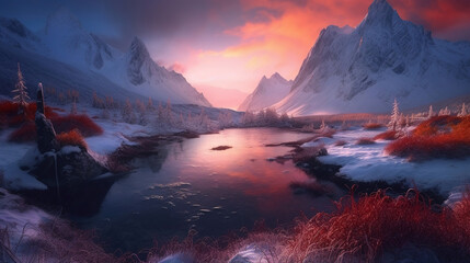 Fototapeta na wymiar Snowy Mountain Landscape.Generative Ai