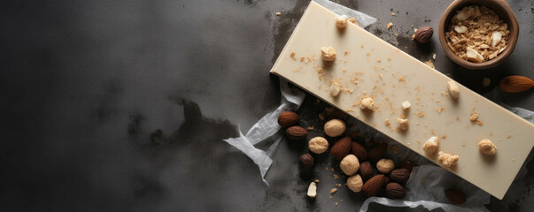 Creamy almond er and dates combine to make the perfect bar.. AI generation. Generative AI