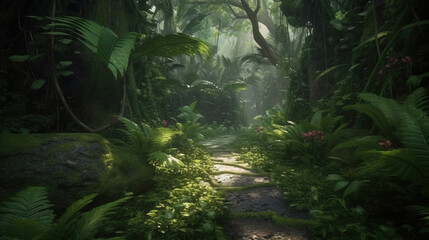 Fototapeta premium path in the jungle.Generative Ai