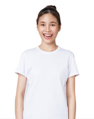 Portrait of smiling young Asian businesswoman standing and looking at camera on png background.