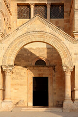 Fototapeta na wymiar Entrance to the historical Church of the Transfiguration on Mount Tabor, Israel.