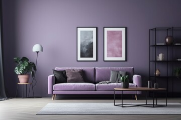 Purple Living Room Interior - Cozy and Sophisticated Space Created with Generative AI