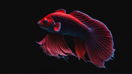 Red siamese fighting fish on black background generative AI