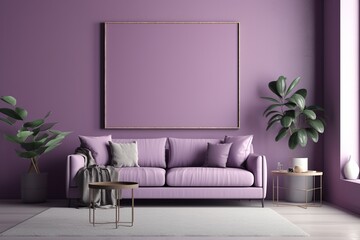 Purple Living Room Interior - Cozy and Sophisticated Space Created with Generative AI