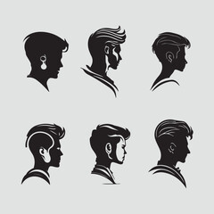 set of faces man vector silhoutte