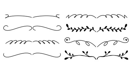 Floral ornamental doodle dividers, vintage hand drawn tribal arrow and calligraphic deco border vector set isolated on white background. Vector Illustration EPS 10