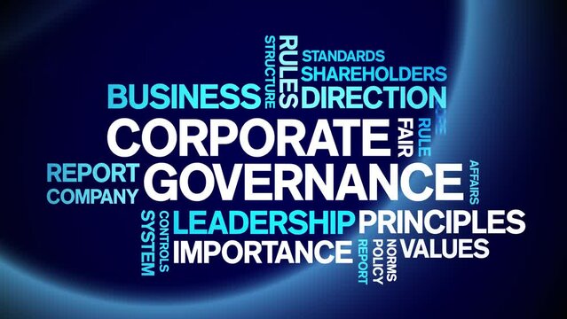 Corporate Governance animated tag word cloud;text design animation kinetic typography seamless loop.