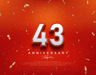 43th Anniversary. with white 3d numbers on fancy red background. Premium vector background for greeting and celebration.