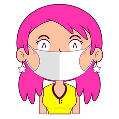 girl wear medical mask cartoon cute