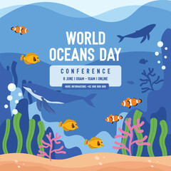 World Oceans Day 8 June Social Media Design Suitable for social media template, conferences poster and graphic resources