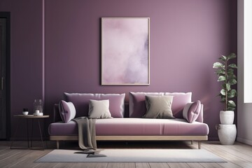Fototapeta na wymiar Purple Living Room Interior - Cozy and Sophisticated Space Created with Generative AI