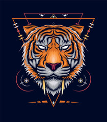 The tiger face with canine tooth