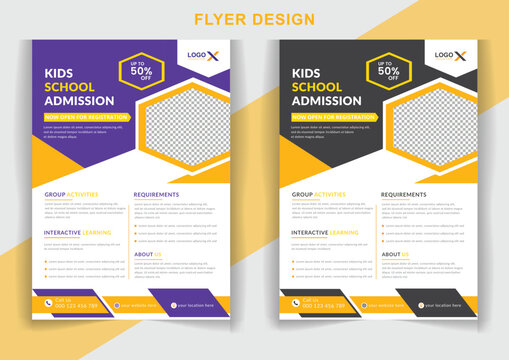Modern kids education admission flyer back to school poster template