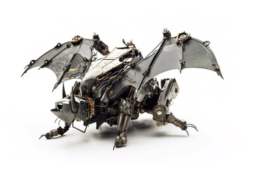 Image of a bat modified into a robot on a white background. Wild animal. Illustration, Generative AI.