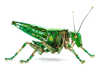 Fototapeta premium Image of a grasshopper modified into a robot on a white background. Insect. Animals. Illustration, Generative AI.