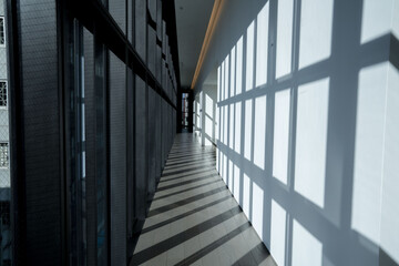 近代建築の光が差す廊下/ガラス張りの廊下/天窓から光が差す回廊/美しい天窓の回廊/木漏れ日/美しい影/美術館/博物館