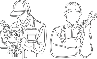 Mechanic person Vector line art 