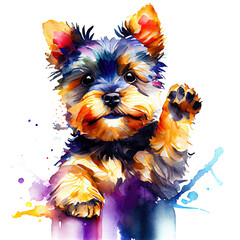 Watercolor portrait cute puppy Yorkshire Terrier, animal illustration, colorful oil painting isolated on white background, generative ai