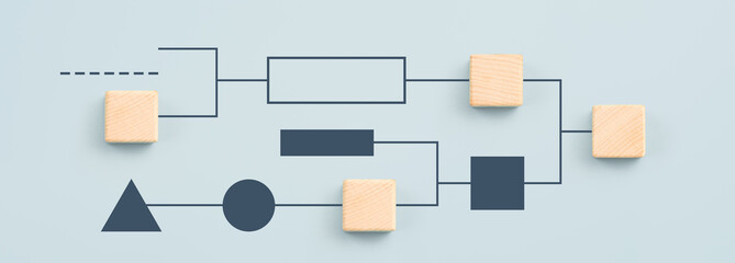 Business process, Workflow, Flowchart, Process Concept with Wooden cubes - obrazy, fototapety, plakaty