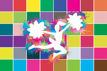 Yoga logo design. Colorful sport background. Ballerina in dance. Girl gymnast in gymnastic. Vector illustration.