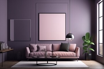 Purple Living Room Interior - Cozy and Sophisticated Space Created with Generative AI