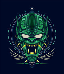 Green Oni robotic, vector illustration for t shirt, clothing, apparel