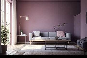 Purple Living Room Interior - Cozy and Sophisticated Space Created with Generative AI