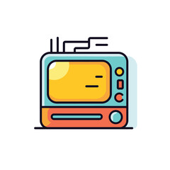 Retro TV set. Flat orange color television with antenna icon symbol sign isolated on white background. Vector stock illustration