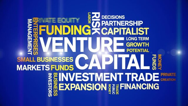 Venture Capital animated tag word cloud;text design animation kinetic typography seamless loop.