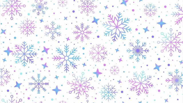 Winter background with animated snowflakes. Pattern with snowflakes. Winter snow background. Seamless and looped animation
