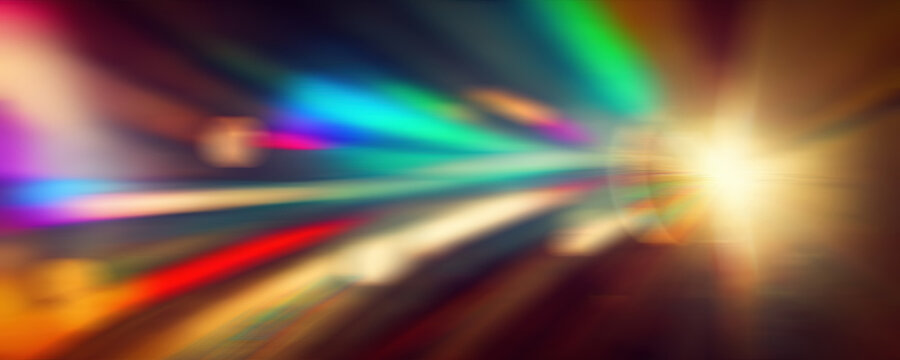 Color light motion. Blur rays. Night citylight. Defocused orange blue red rainbow flash glow stripes on dark art illustration abstract background.