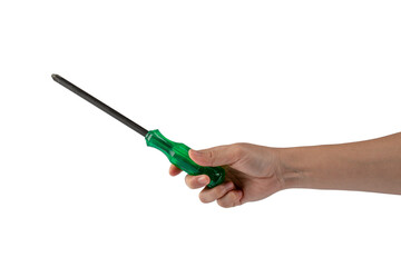 Hand and screwdriver tools on transparent background