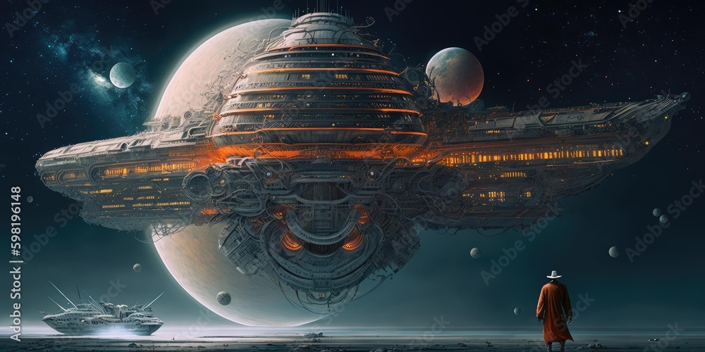 Wall mural outer planet landscape with from sci fi novel. superlative generative ai image. generative ai