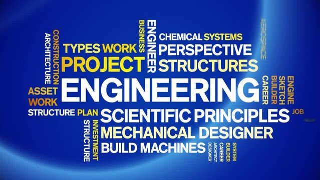 Engineering animated tag word cloud;text design animation kinetic typography seamless loop.