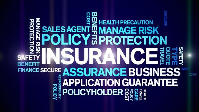 insurance animated tag word cloud;text design animation kinetic typography seamless loop.